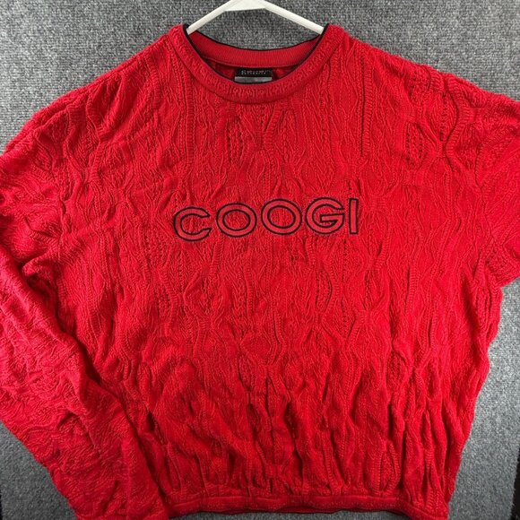 COOGI Other - COOGI Australia Red Knit Pullover Sweater Spell Out Logo 3D Biggie 4XL Cotton